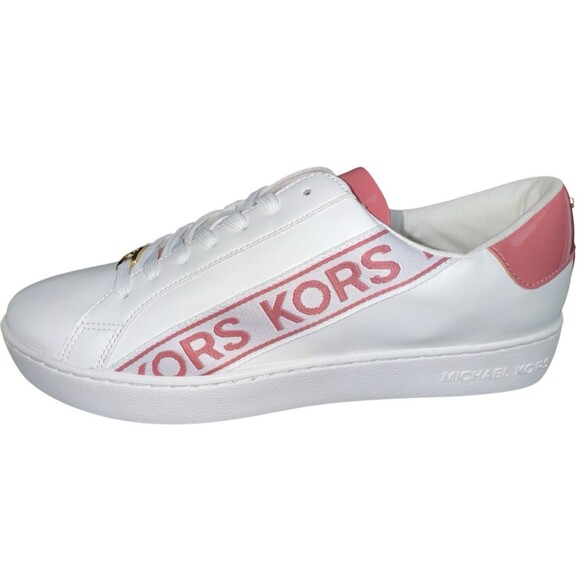 Michael Kors Womens Size 10 KORS Print Faux Leather White Blush Sneakers Keaton - Picture 1 of 9